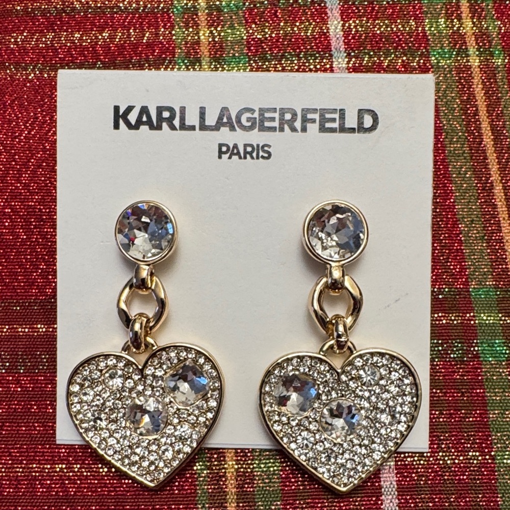 Karl Lagerfeld Gold Crystal Heart Earrings